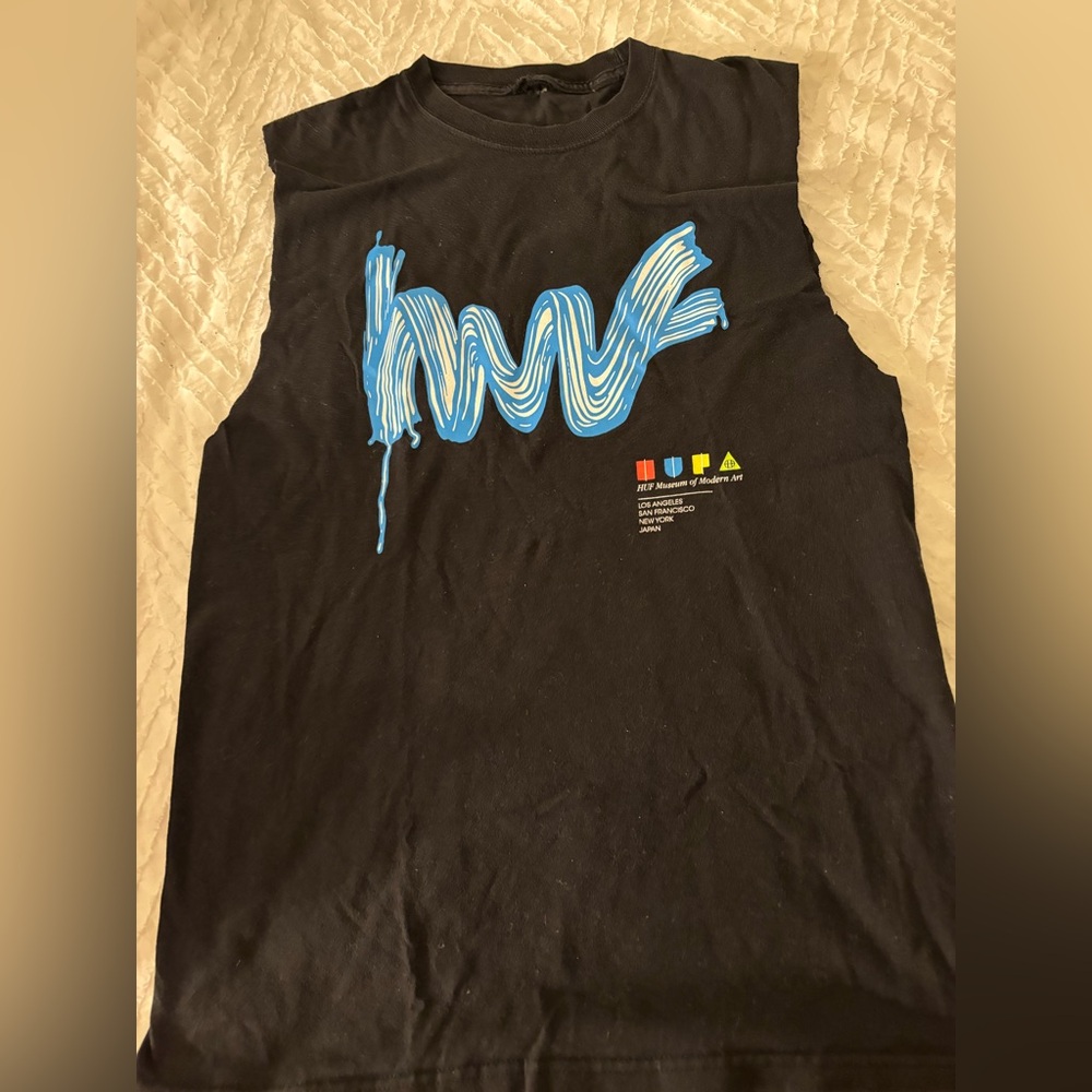 Distressed HUF Museum Tank Top Cut Off Sleeves M